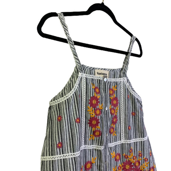SAVANNA JANE Black & White Stripe Embroidered‎ Floral Tank Top - NWT - Picture 3 of 12